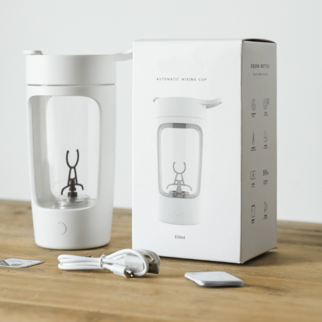 ShakeStorm electric mixer bottle demonstrating vortex mixing technology - portable protein shaker for gym and travel