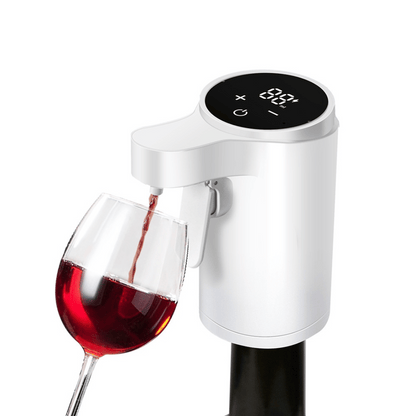 White wine aerator pouring red wine into a glass on a white background