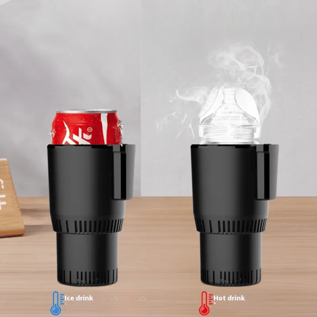 ThermaSwitch portable cooling and heating cup with temperature control display and sleek black design