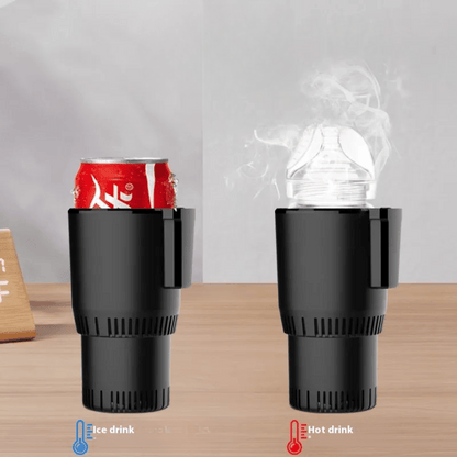 ThermaSwitch portable cooling and heating cup with temperature control display and sleek black design