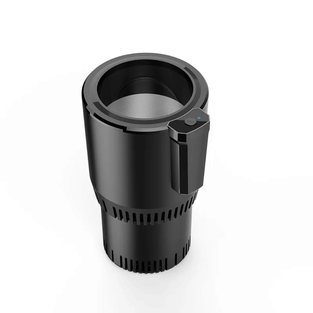 ThermaSwitch portable cooling and heating cup with temperature control display and sleek black design
