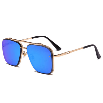 A pair of Enzo Bellucci retro sunglasses with a gold frame and dark lenses.