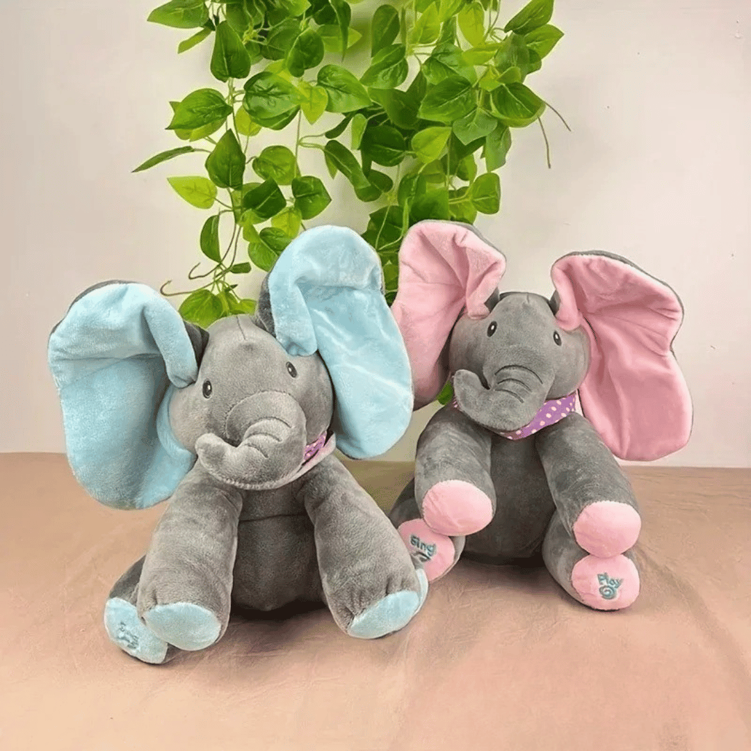 Animated elephant plush toy - baby playing with musical stuffed animal toy