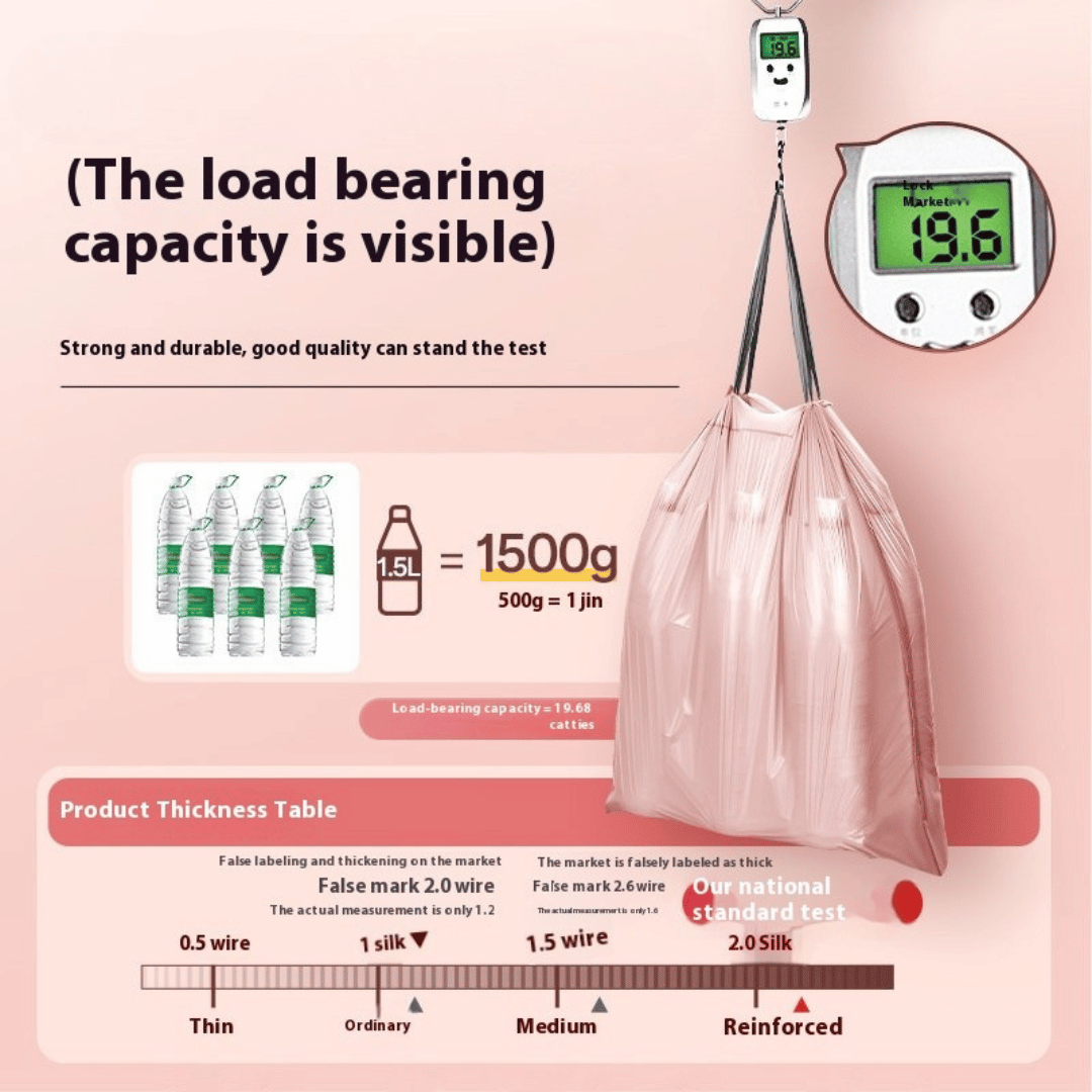 DormEase pink decorative trash bags adding stylish color to dorm room waste management