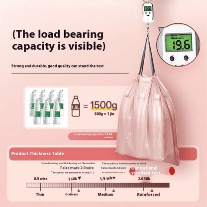 DormEase pink decorative trash bags adding stylish color to dorm room waste management