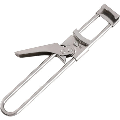 Metal can opener on a white background