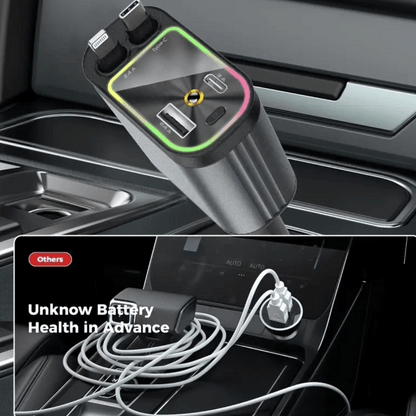 SkyFuse 4-in-1 car charger with 120W power output and LED starry sky design for multiple device charging