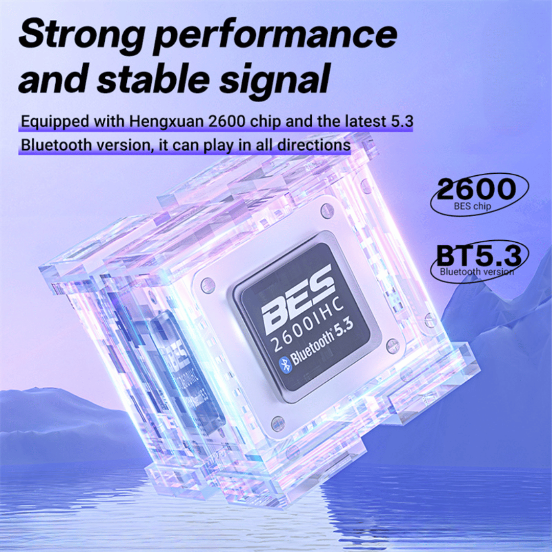Hengxuan 2600 chip with Bluetooth 5.3 on a blue background