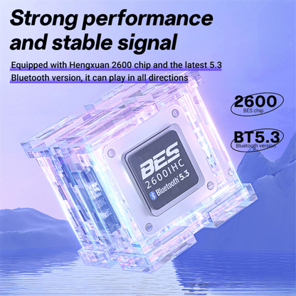 Hengxuan 2600 chip with Bluetooth 5.3 on a blue background