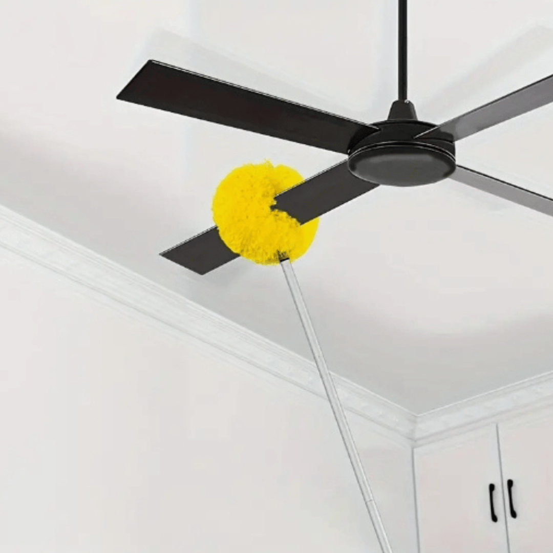 DustSweep retractable feather duster with 360-degree circular ring design for complete surface coverage