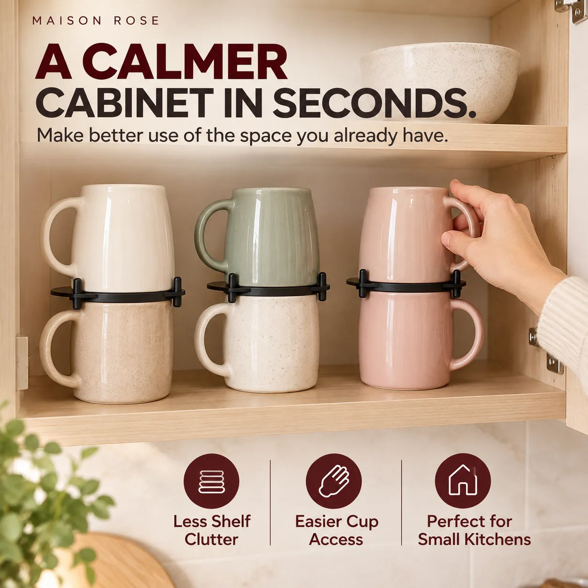 MugNest – Adjustable Cup Stacking Organizer
