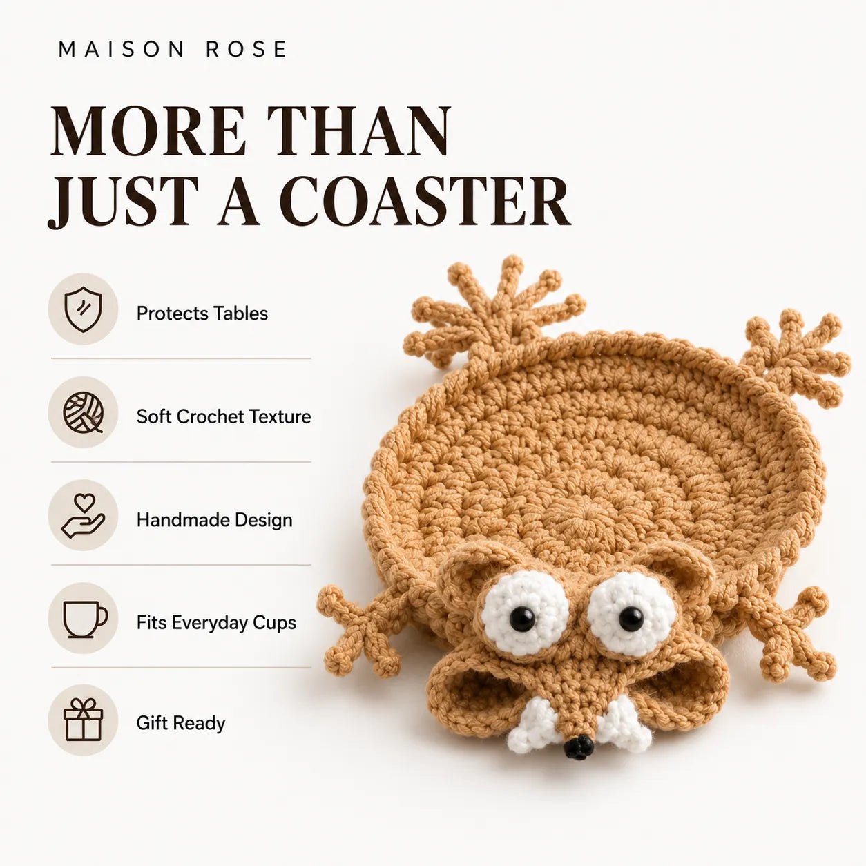 CozyCritters – Hand-Crocheted Animal Coasters