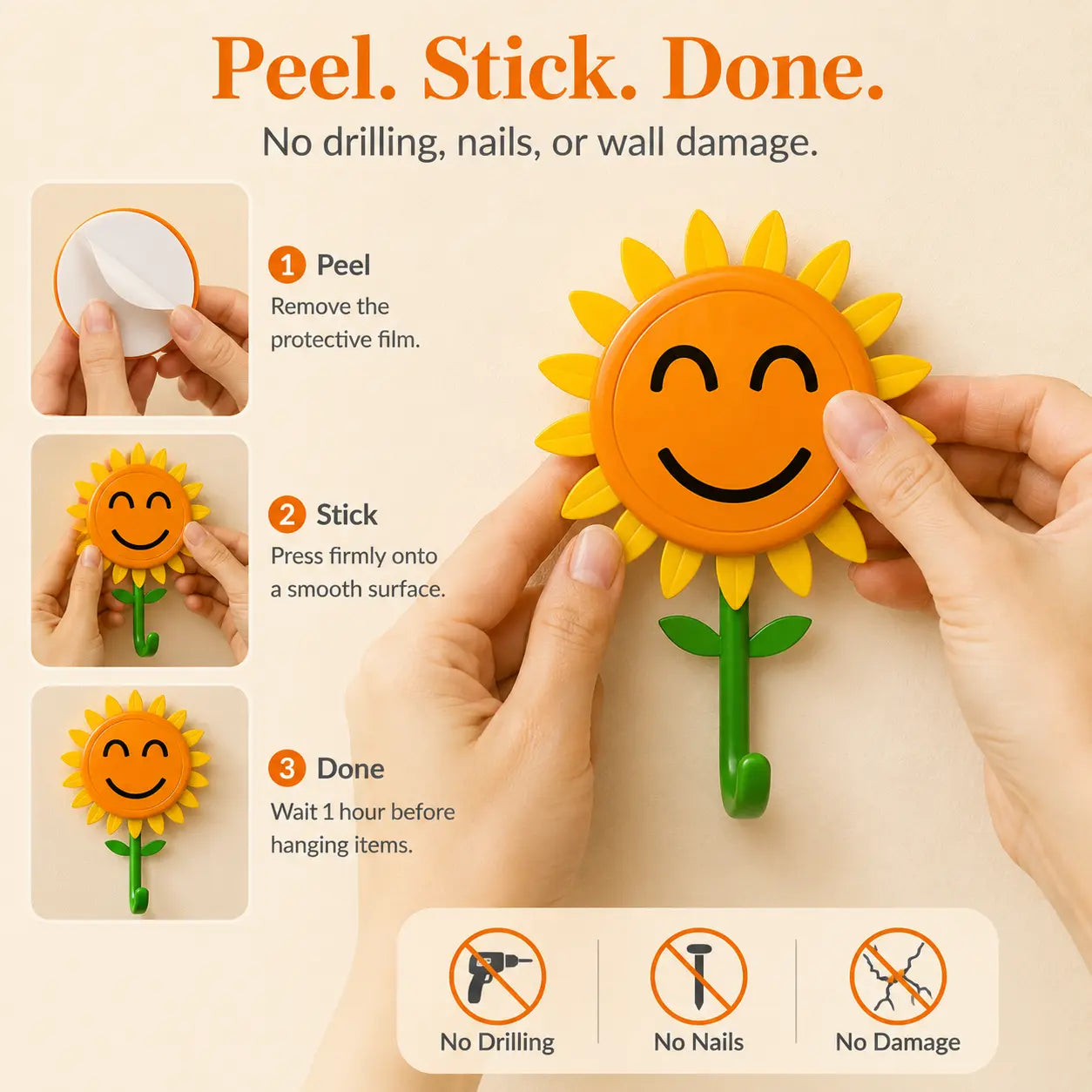 BloomHook – Retractable Sunflower Wall Hook