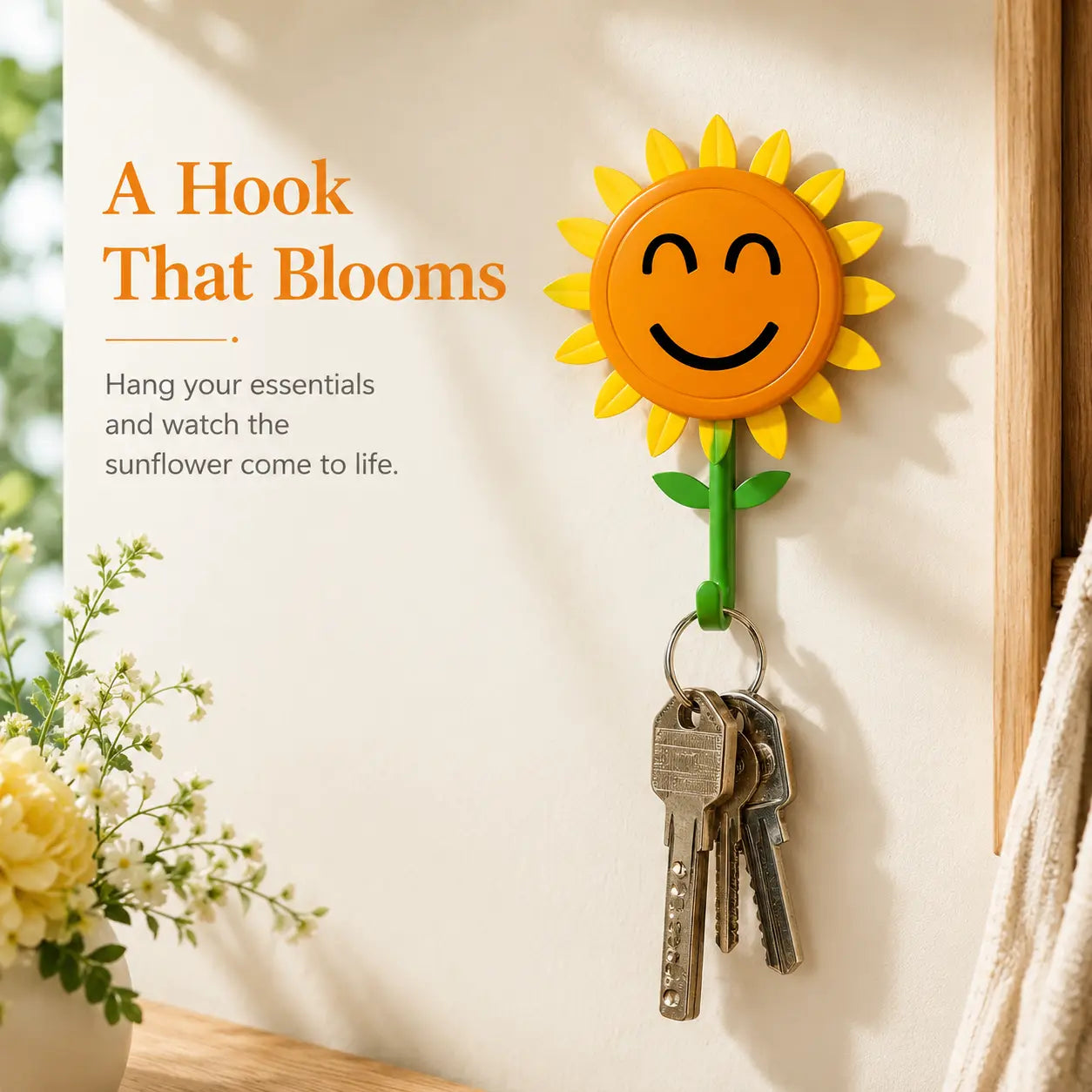 BloomHook – Retractable Sunflower Wall Hook