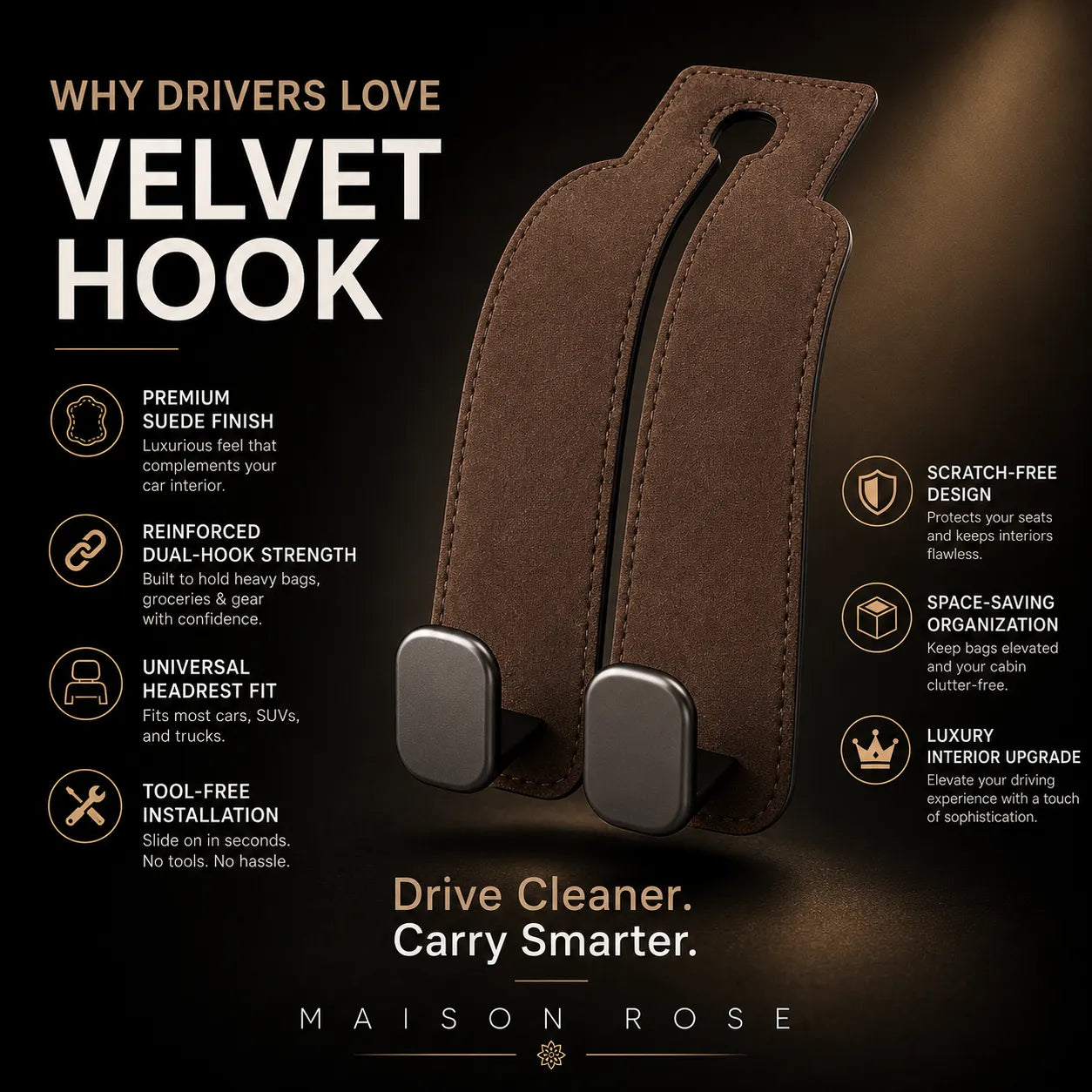 Velvet Hook – Car Seat Organizer Hooks