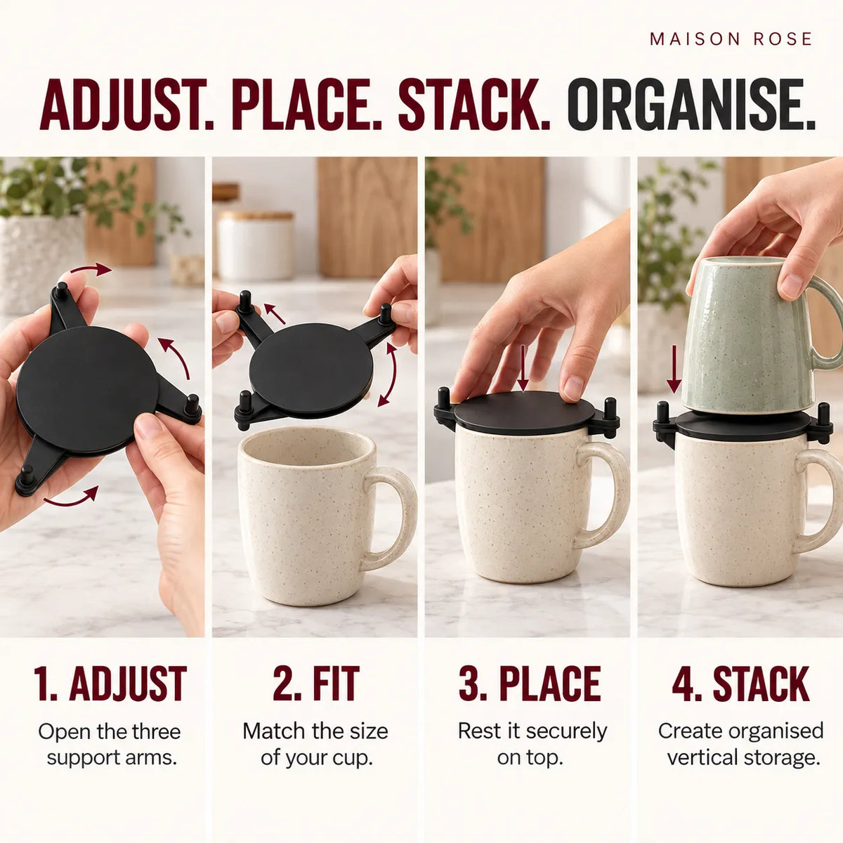 MugNest – Adjustable Cup Stacking Organizer