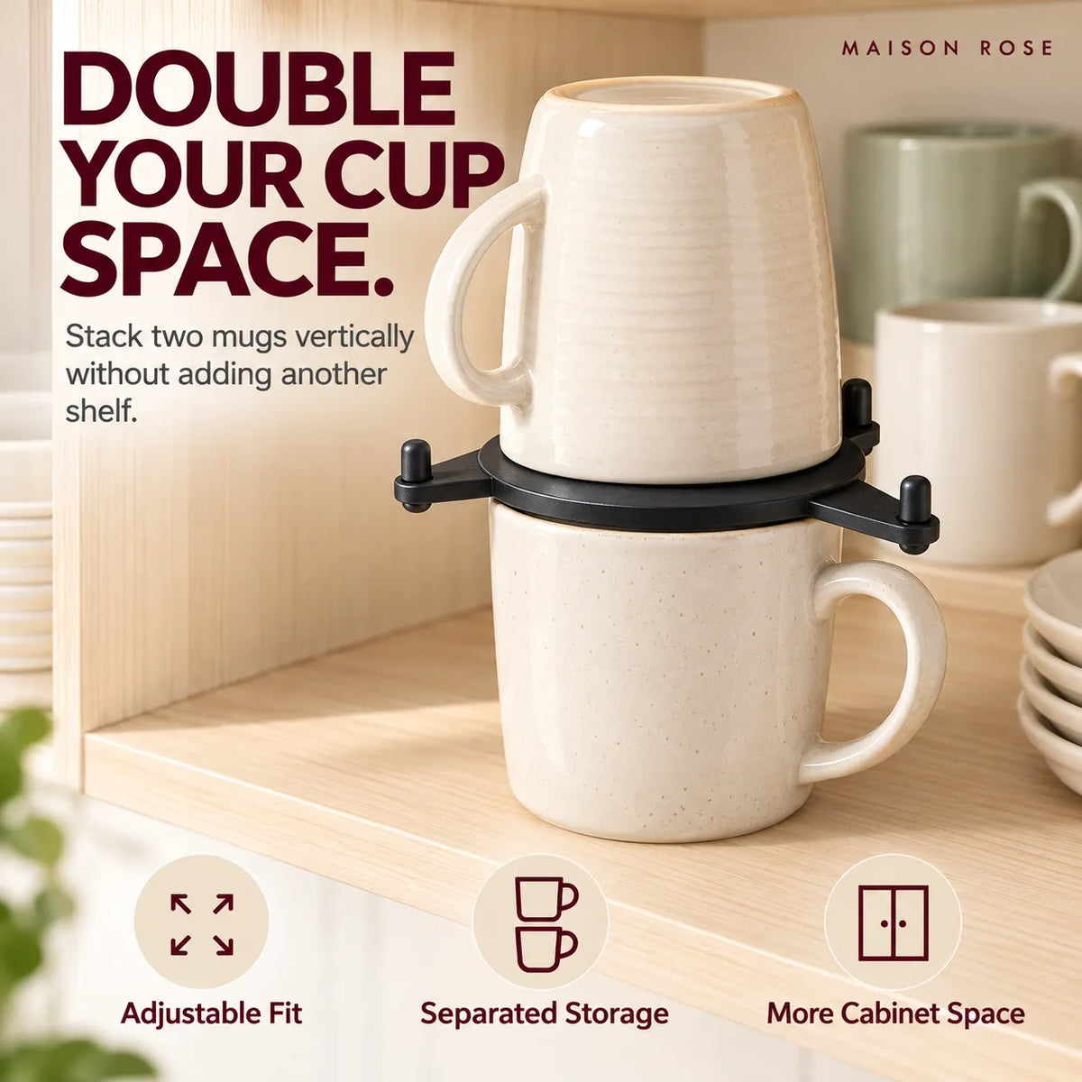 MugNest – Adjustable Cup Stacking Organizer