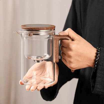 ZenFlow Glass Teapot magnetic infuser close-up showing advanced filtration technology