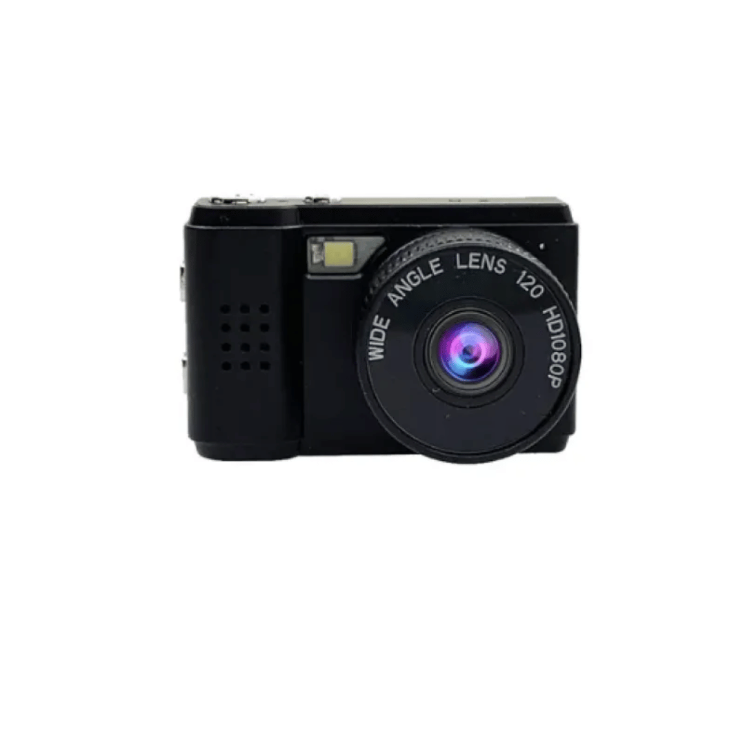 A collection of images showing a Mini Retro Camera from different angles, displaying its physical appearance and screen.