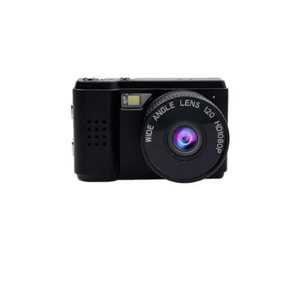 A collection of images showing a Mini Retro Camera from different angles, displaying its physical appearance and screen.